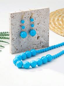 3pcs Necklace And Earrings Set, Suitable For Women's Daily Wear And Gift Giving - Blue - View 2