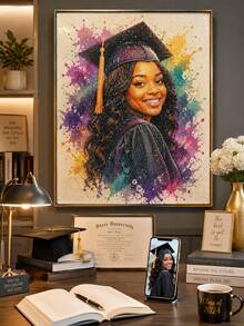 Pintura de Diamante 5D Personalizada Retrato, Kit de Arte de Diamante Foto de Mascota de Graduación Personalizada, Bordado de Imagen de Gato & Perro DIY, Decoración de Pared Mosaico de Diamante de Resina de Taladro Completo, Sube Tu Foto o Texto Personalizado, Regalo Brillante para Graduados, Amigos, Familia, Cama - Multicolor - Ver 3