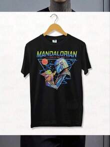 Mandalorian Baby Graphic Casual Cotton T-Shirt - Black - View 1