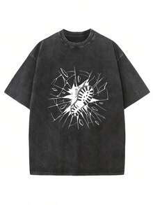 Camiseta unisex 100% algodón desgastada vintage, estampado gráfico estilo Y2K, look trendy y actual, tejido suave con gran comodidad, corte amplio, prenda versátil y perfecta para regalar. - Negro - Ver 1