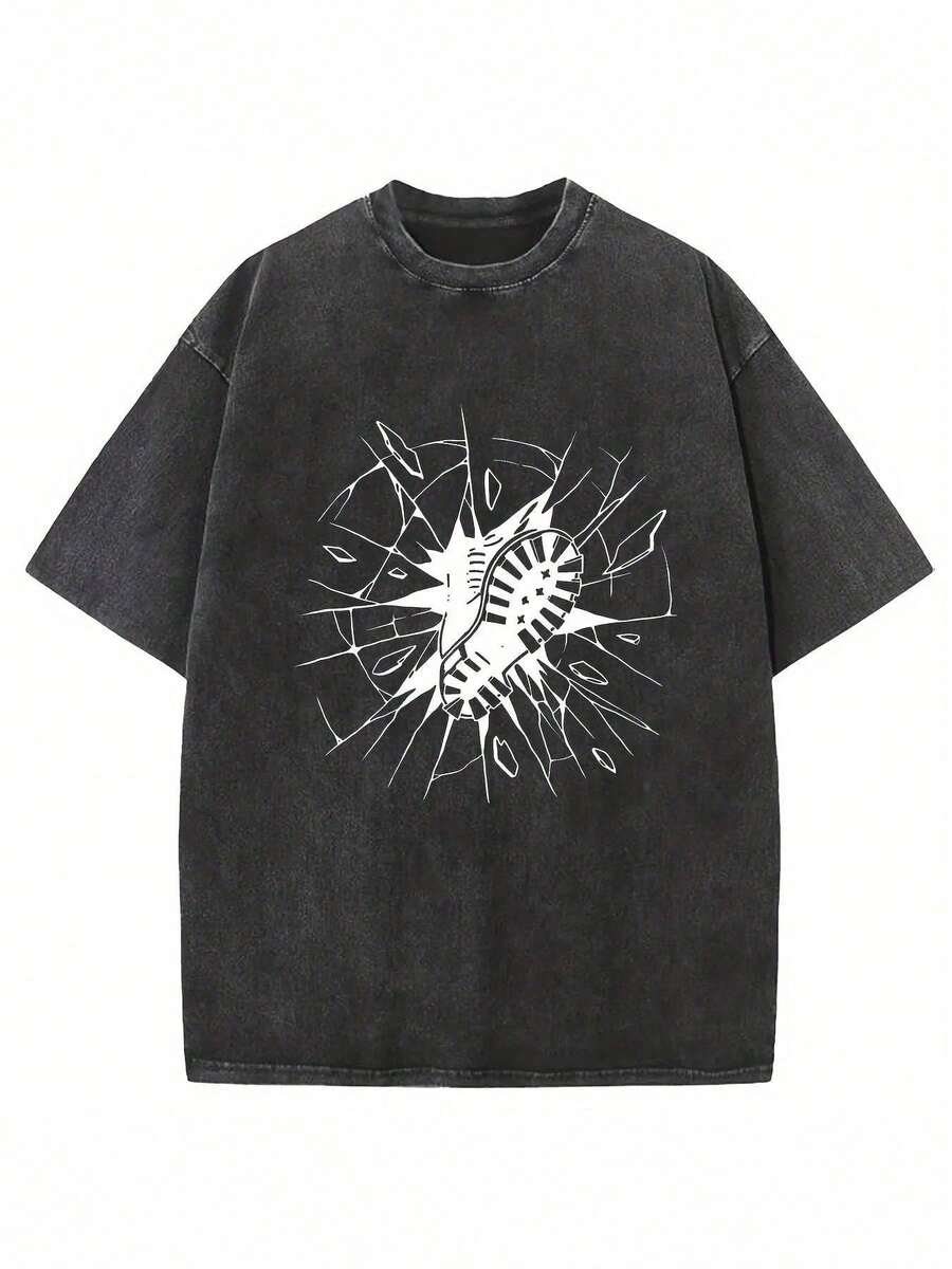 Camiseta unisex 100% algodón desgastada vintage, estampado gráfico estilo Y2K, look trendy y actual, tejido suave con gran comodidad, corte amplio, prenda versátil y perfecta para regalar. - Negro - Ver 1