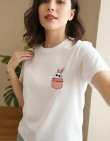 Loose Fit T-Shirt With Anime Cartoon Print - Pocket Bunny - View 1