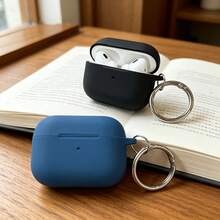1pc Solid Color Silicone Earphone Case Compatible With Air Po D, Air Po D Silicone One-Piece Solid Color Protective Cover - Black - View 3