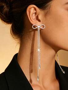 1 Pair Long Bow-Shaped Earrings, Suitable For Anniversary, Valentine's Day, Music Festival, Birthday Gift - Multicolor - View 1