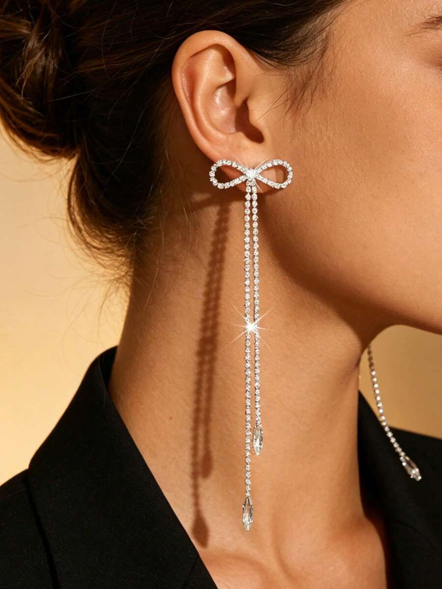 1 Pair Long Bow-Shaped Earrings, Suitable For Anniversary, Valentine's Day, Music Festival, Birthday Gift - Multicolor - View 1