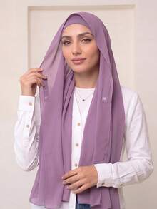 1pc 3 In 1 Instant Chiffon Hijab With Built-In Magnets And Undercap/All-In-One Instant Hijab--No Pins, Slip-Free Fit, Easy Wear In Seconds. - Instant Chiffon Hijab - View 5