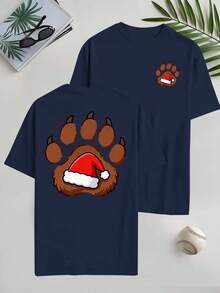 Feliz Navidad, Camiseta Deportiva Casual de Verano para Hombre, Talla, Estampada por Ambos Lados, Última Moda, Estampado Holgado, Top Básico Versátil, Cuello Redondo, Transpirable y C - Blanco - Ver 7