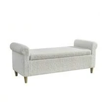 Footstool With Storage Space, Fabric-Covered Footrest With Hinged Lid, Compact Scandinavian-Style Stool For Living Room Or Bedroom - White - View 6