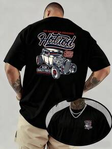 Camiseta con estampado de coche retro americano Hotrod, corte holgado, talla, mangas cortas a la moda,% algodón, 210g, cuello redondo, camiseta de manga corta para verano, cómoda - Blanco - Ver 6