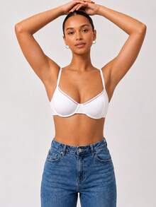 1pc Women's Fashionable Comfortable Underwire Non-Padded Solid Color Sexy Backless Versatile Balconette Bra - White - View 4