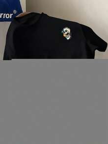 Estilo tropical, estampado de calaveras tanto en la parte delantera como en la trasera, nueva camiseta de cuello redondo para hombre, top holgado de moda casual y deportiva, camiseta de mang - Blanco - Ver 9