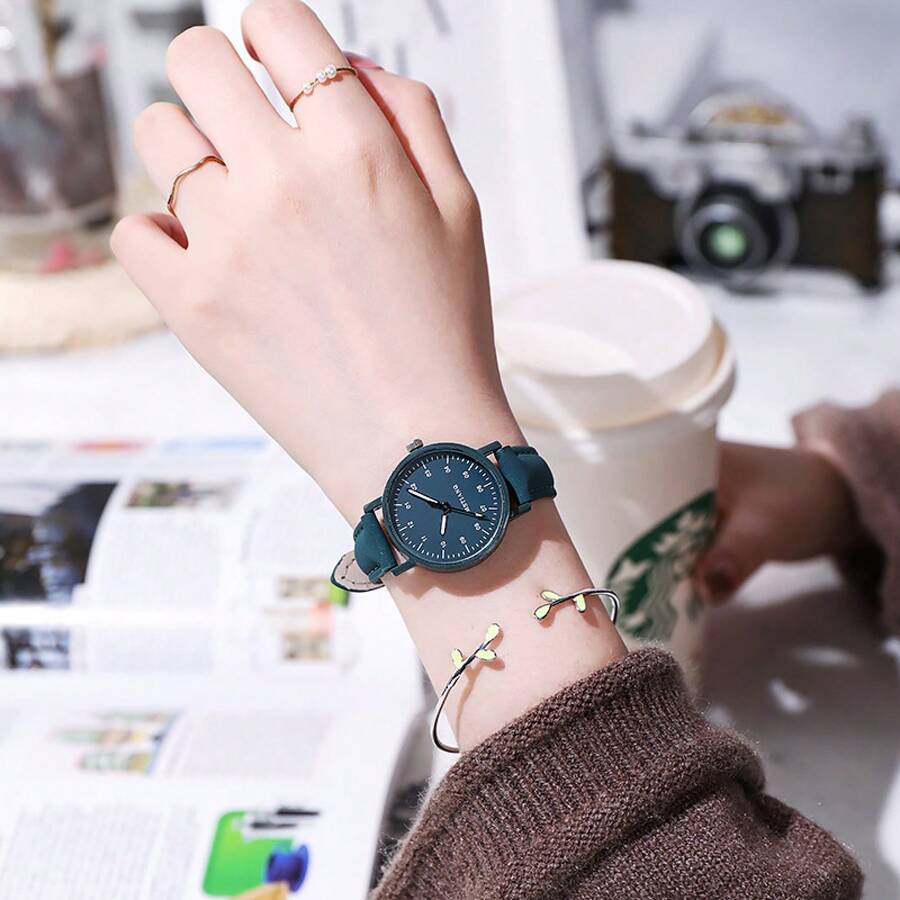 Reloj de estilo forestal para chicas de secundaria, vintage, fresco, versión coreana, sencillo y elegante. - Verde - Ver 1