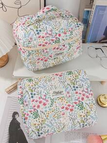 Floral Print Quilted Makeup Bag, Large Capacity Portable Cosmetic Storage Bag, Multi-Size Travel Toiletry Bag With Handle - Multicolor - View 4