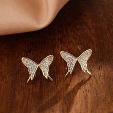 1 Pair Casual Elegant Versatile Micro-Pave Zirconia Butterfly Stud Earrings For Women, Eye-Catching Accessory For Daily Wear, Street Style And Commute - Earrings - View 10