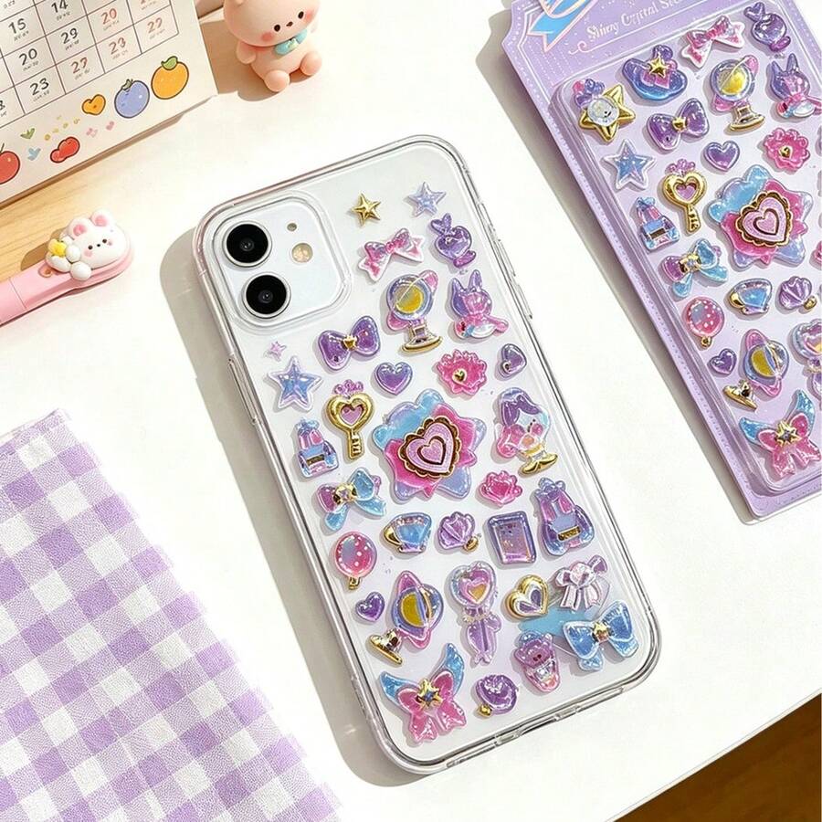 Kawaii 3D Puffy Stickers, Cute Animal & Food Foam Soft Stickers, Pastel Aesthetic Glitter Decals For Journal Scrapbooking Phone Case DIY Crafts, Kids Girls Stationery Gifts - Multicolor - View 1