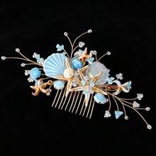 1PC Exquisite Ocean Hair Comb, Handmade Woven Starfish & Shell Hair Stick Comb, Beach Vacation Side Hair Accessory,Haircomb - Multicolor - View 2