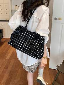 SIMUTINE Fashion Large Capacity Polka Dot Bag For Women, Korean Style Tote Bag Versatile Minimalist Underarm Bag, PU Fabric, Daily Use Bag, Suitable For Shopping, Travel, Shopping, Work, University - Black - View 6
