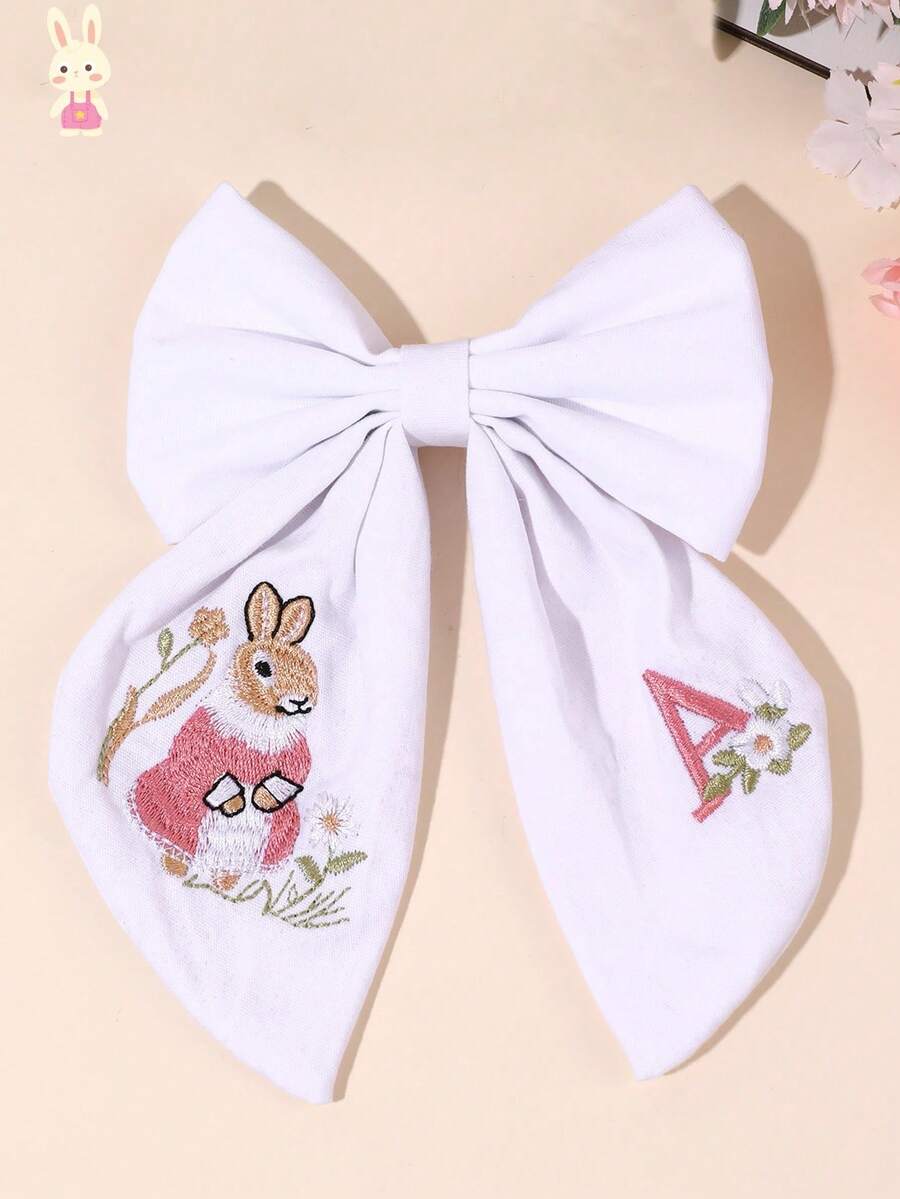 1件 26字母兔子刺繡白色髮夾,甜美花朵雛菊字母髮夾,優雅刺繡青少年髮飾,日常、開學季 - 彩色 - 查看 1