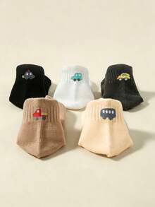 5 Pairs Spring/Summer Colorful Ankle Socks, Cartoon Car Embroidery Decor, Breathable Soft Comfortable Fashion Versatile Invisible Socks, Suitable For Daily Life/Holiday Gifts/Back To School, Random Color & Style - Multicolor - View 2