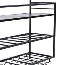 YUNRUX Wall-Mounted Wine Rack With Glass Holder, Metal Bottle Rack With 3 Tiers For 9 Bottles, Wine Stand With Cup Shelf, Suitable For Kitchen, 31.5 * 9.8 * 21.6 Inches - 黑色 - 查看 7