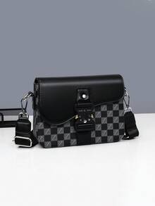 Men's Box Bag Crossbody Shoulder Bag Small Square Bag Buckle Monogram Business PU Waterproof Wallet Unisex Business Storage Bag Suitable For Business Travel Toiletry Storage Tool Bag Large Capacity Easy To Carry Black Clutch Handbag Office Supplies Vintage Men's Gift Peach Tree - Black - View 12