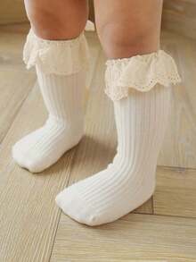 1/3 Pairs Random Color Girls Sweet Lace Socks, Comfortable Soft Breathable Girls Socks - Beige - View 10