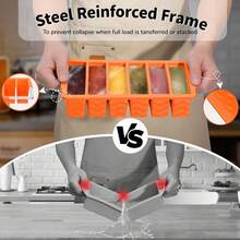 2-Pack Silicone Freezer Trays With Lid, 2 Large 2-Cup(500ml) & 6 Small 1/2-Cup(125ml) Soup Freezer Container Molds, Cube Tray Meal Prep & Freezing Soup, Stews, Sauces, Oven & Dishwasher- - 橘子(6+2) - 查看 4