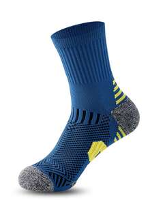 1 Pair Men's Mid-Calf Compression Sports Socks, Breathable Thickened Terry Cushion Sole, Shock-Absorbing Athletic Socks, Suitable For Running, Outdoor, Aerobic Fitness, Size 39-44 - Multicolor - View 12