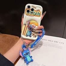 Disney Has Authorized, Phone Case - Chain Set, The Stitch Lilo & Stitch 3D Phone Case Plus A Silicone 3D Stitch Bracelet With Metallic Ring Removable Bracelet, Stitch And Angel Pattern, Compatible With Iphone17/16/15/14/13/12/11/XS/XR/X Plus Pro Max, A Stylish Cartoon Phone Case, The Perfect Gift Choice, Phone Protection, Durable Phone Cover, Great Gift For Friends And Family. - 白色 - 查看 2