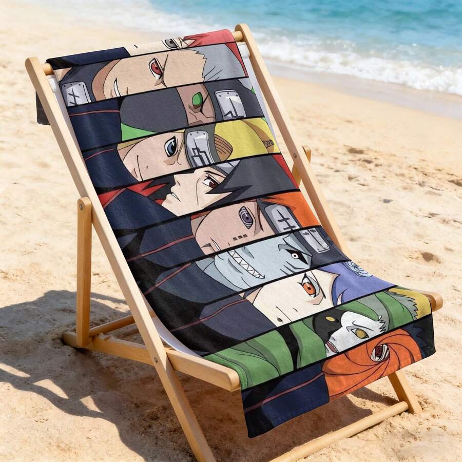 Naruto Akatsuki Group Character Print Quick Dry Microfiber Beach Towel - A - View 1