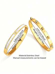VceTd 2PCS Fashion Style Rivet Decorated Combined Design Glass Inlaid Stainless Steel Women's Bracelets, Suitable For Women's Fashion Outings, Vacations Or Party Gatherings - Yellow Gold - View 12