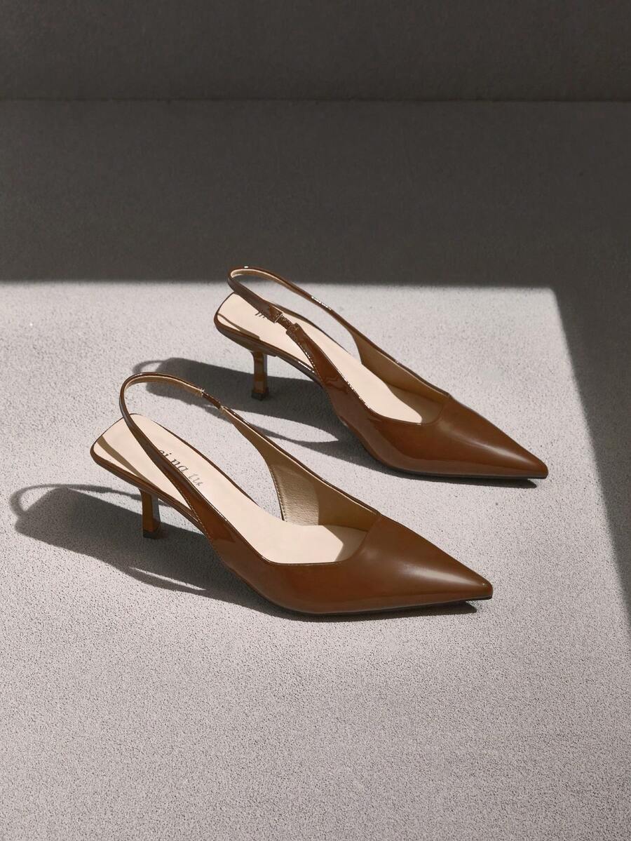 NobleVue Damen High Heel Pumps, Spitze Zehen High Heels, Mode Stilettos, Slingback Slingback Sandalen, Kitten Heels - Khaki - Übersicht 1