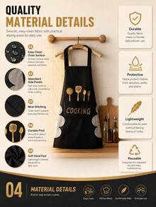 Delantal de cocina para mujer con bolsillos para secarse las manos, bolsillo grande, impermeable, ideal para cocinar y hornear, ideal para chef, jardinero, panadero, florista, pintor, barista, uniformes y utensilios de cocina. Delantal estampado en blanco y negro. - Blanco y Negro - Ver 5