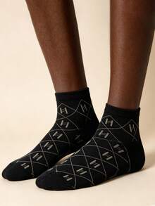 Random 1/5 Pairs Men's H Letter Print Short Socks, Classic Plaid And Diamond Pattern Breathable Low-Cut Casual Socks, Daily Wear Ankle Socks, Suitable For Sports - Multicolor - View 6