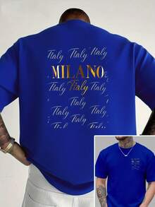 Mailand, Italien, neues Herren--Shirt mit Rundhalsausschnitt und beidseitigem Druck, lässiges, sportliches,, lockeres Oberteil für Studenten und Teenager, kurzärmelig. - Schwarz - Übersicht 6