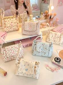 1 buah Tas Kosmetik Tiga Lapis, Tas Tangan Kosmetik Portabel, Kantong Penyimpanan Kamera Kapasitas Besar, Kantong Clutch Motif Bunga Kecil, Tas Rias Perjalanan dengan Pegangan - MultiWarna - View 1