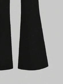 Teen Girl Letter Print Crew Neck Long Sleeve Sweatshirt And Flare Pants Casual Daily Outfit - Black - View 5