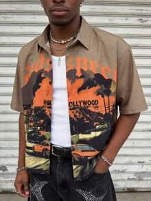 Modcrash Men's Vintage American Sports Car Print Short Sleeve Shirt, Summer - Brown - View 5