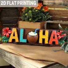 1pc Vintage Aloha Tropical Hawaiian Wall Art - Retro Metal Sign With Vibrant Floral And Beverage Design, Suitable For Kitchen, Bedroom, Bar, Restaurant Rustic Home Decor, Hawaiian Home Decor, 2D - Multicolor - View 1