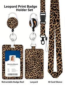 1pc Fashion Leopard Print ID Card Holder With Retractable Reel, Durable Card Protector, Lightweight And Portable, Suitable For Nurses, Teachers And Office Staff - A - View 2