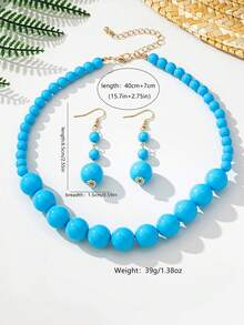 3pcs Necklace And Earrings Set, Suitable For Women's Daily Wear And Gift Giving - Blue - View 4