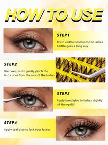 120pcs C Curl Individual Cluster False Eyelashes, Cat Eye Style Long Fine Fluffy Cluster Lashes, 8-16mm, DIY Segmented Individual Cluster False Eyelashes Pointed Tip Lash Extensions - Black - View 9