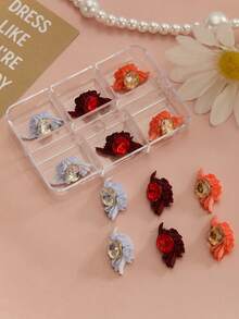 1 Caja 24 Piezas Pétalos de Flores de Resina Multicolor Decoraciones de Arte de Uñas con Strass 3D Incrustados Juego de Decoración de Arte de Uñas DIY de Resina - Multicolor - Ver 3