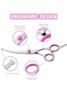 1-6Pcs Professional Round Tip Pet Grooming Scissors Set, Stainless Steel Serrated Thinning Shear & Double Sided Steel Comb With Storage Bag, Pet Grooming Scissors Set For Dogs And Cat - Pink - View 12