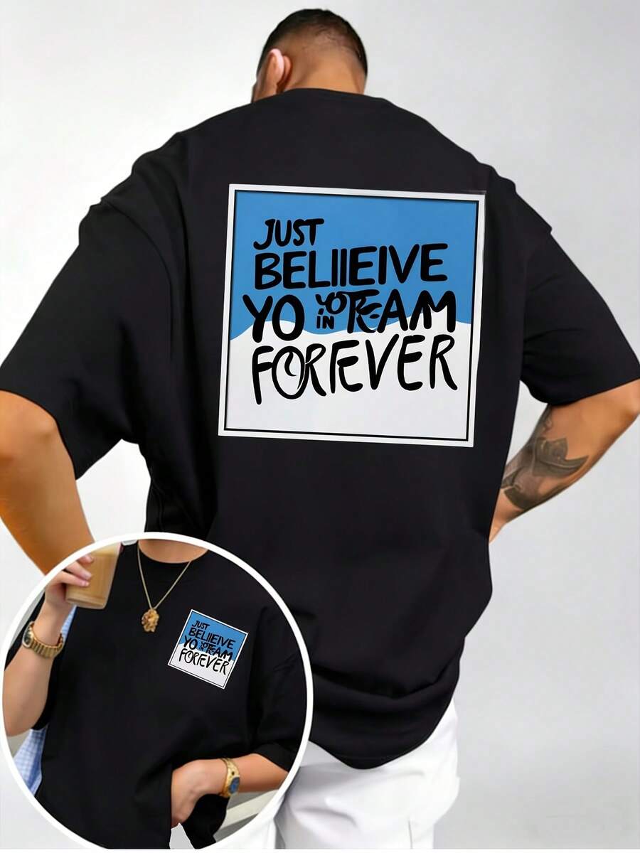 Camiseta estampada por ambos lados con la frase Siempre en tus sueños, camiseta de manga corta para hombre, perfecta para el entretenimiento al aire libre en verano, regalos - Negro - Ver 1