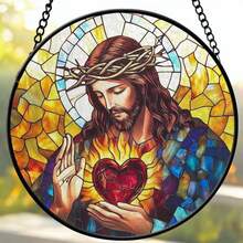1Pc Jesus Christ Acrylic Stained Glass Window Hanging Ornament Glass Suncatcher Gift Christian Gift Religious Decor For Christian,Suitable For Those Who Hope For Peace, And A Spiritual Totem For Those Who Suffer - Multicolor - View 2