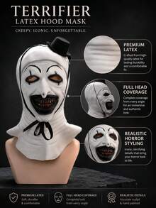 Gruselige Clown Latex Kopfmaske mit Mini Hut, Vollkopf Horror Kostümmaske, geeignet für Halloween Party Cosplay - A - Übersicht 4