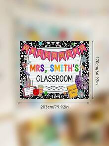 1pc Custom Composition Classroom Banner, Custom Text,Classroom Decor, Welcome Teachers Name Classroom Banner, Teacher Appreciation Gifts, Custom Classroom Tapestry - Multicolor - View 11