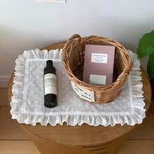1/2/6件套花卉刺绣蕾丝装饰餐垫，椭圆形简约ins风拍照背景 - 白色 - 查看 2