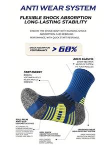 1 Pair Men's Mid-Calf Compression Sports Socks, Breathable Thickened Terry Cushion Sole, Shock-Absorbing Athletic Socks, Suitable For Running, Outdoor, Aerobic Fitness, Size 39-44 - Multicolor - View 6
